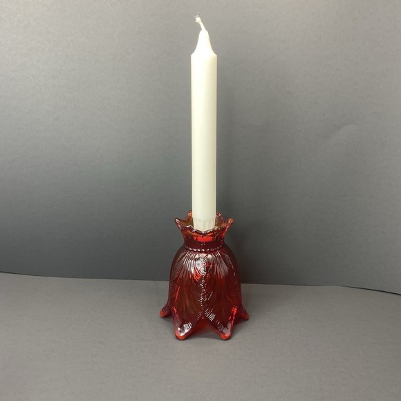 Vtg Fenton  Red Amberina Glass Votive Double Candle Holder Tulip Fenton - Picture 3 of 5